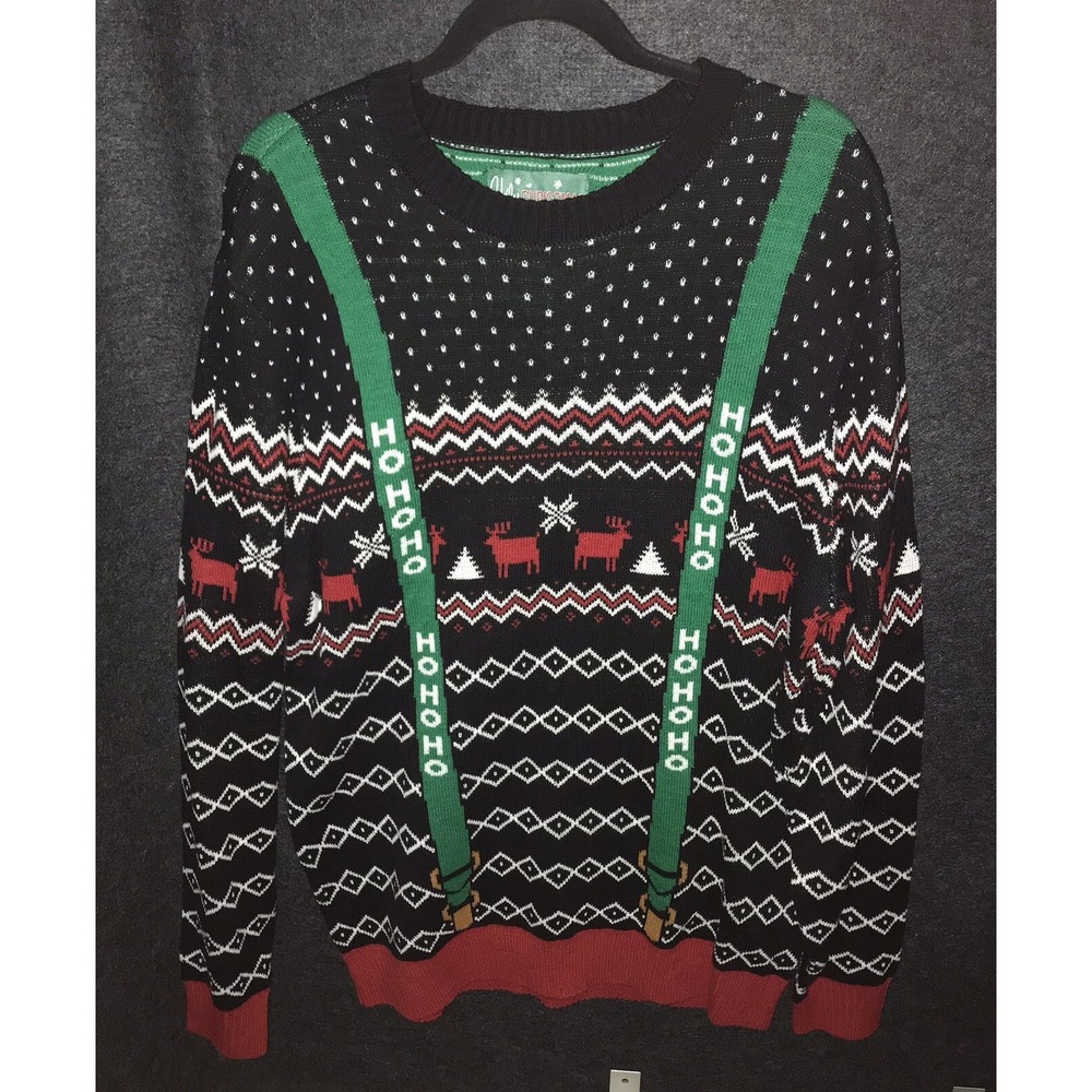 Ugly Christmas Sweater Tag Men's Suspender Holiday Sweater Extra Large Ho Ho Ho